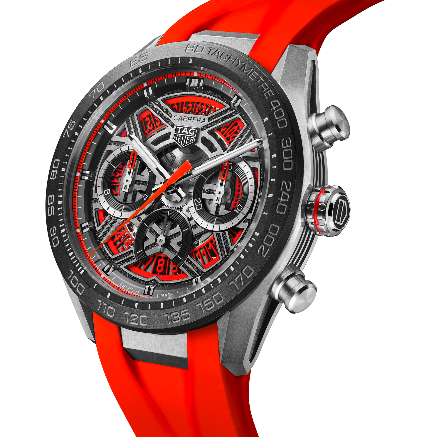 TAG Heuer Carrera Chronograph Extreme Sport Watch with Orange Rubber Strap and Skeleton Dial